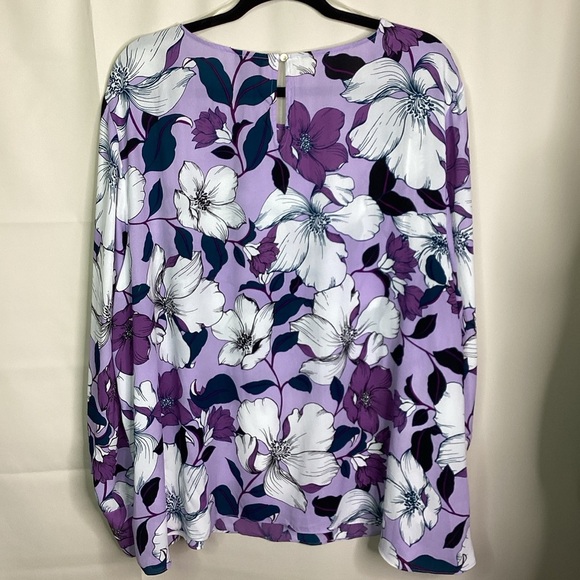 Worthington Purple Graphic Long Sleeve Blouse - Picture 8 of 10